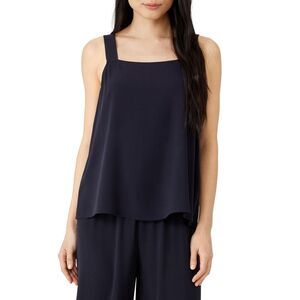 EILEEN FISHER Womens Navy Unlined Zippered Sleeveless Square Neck Tank Top XS